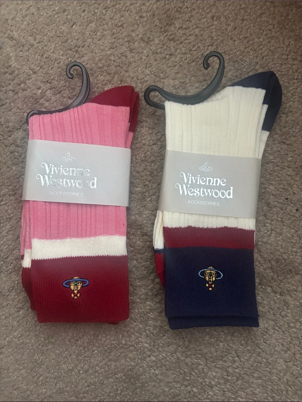 Vivienne Westwood Pink & Navy Colorblock Crew Socks